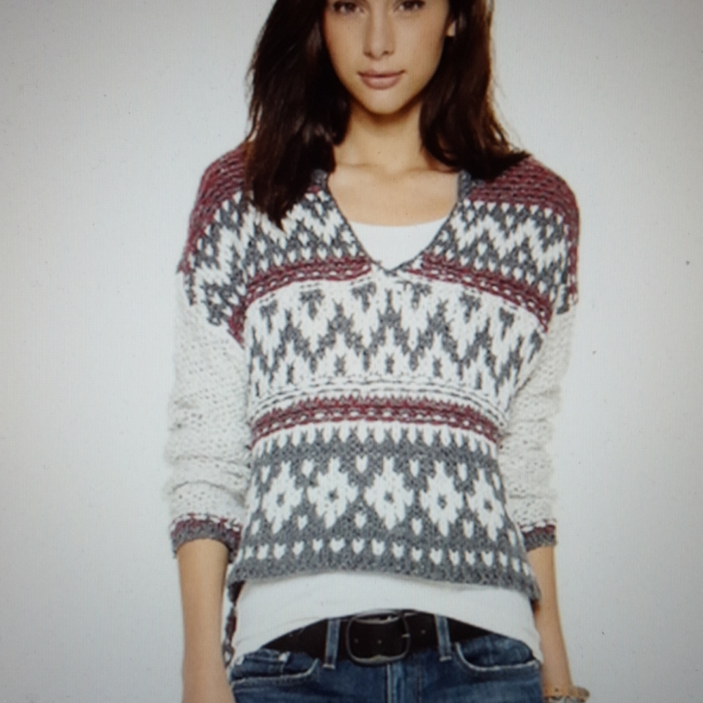 Free People Fair Isle Hooded Sweater Sz Small